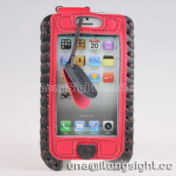 Showkoo Duke Genuine Leather Pouch case for iPhone 5 5c 5s-red+black